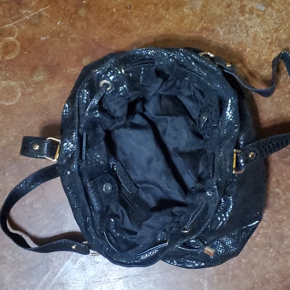 Large MK Michael Kors Black snakeskin drawstring purse gold accents